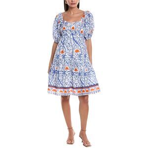 Ro's Garden Blue & White Floral Puff-Sleeve Midi Dress - NWT - Size L